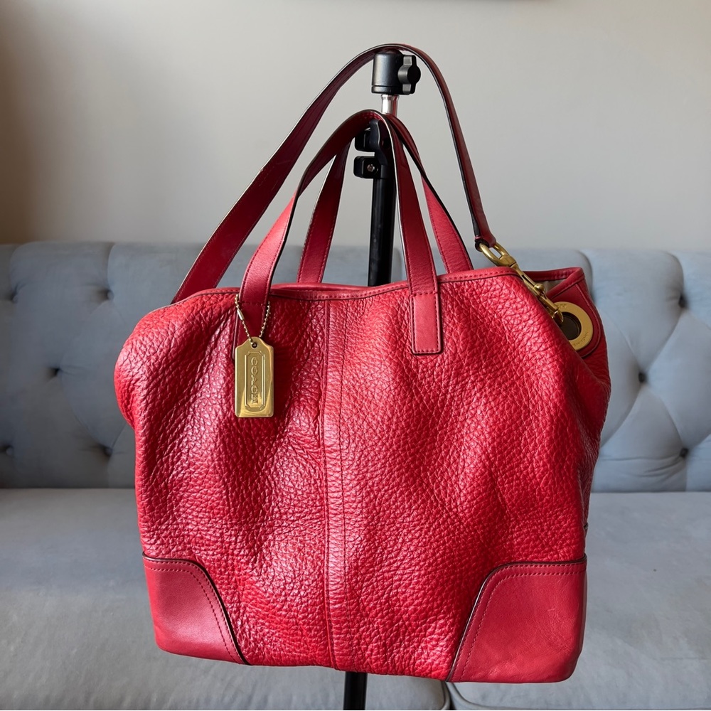 COACH Shoulder Bag Red Soft Genuine Leather 12x11x6 inches